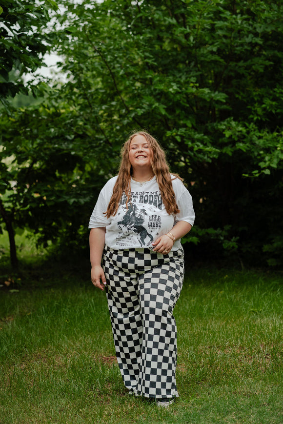 Black Checkerprint Knit Pants w/ Pockets