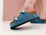 Buckle Up Studded Denim Platform Sandal