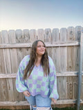 Lavender Fields - Green and Purple Checker Print Sweater