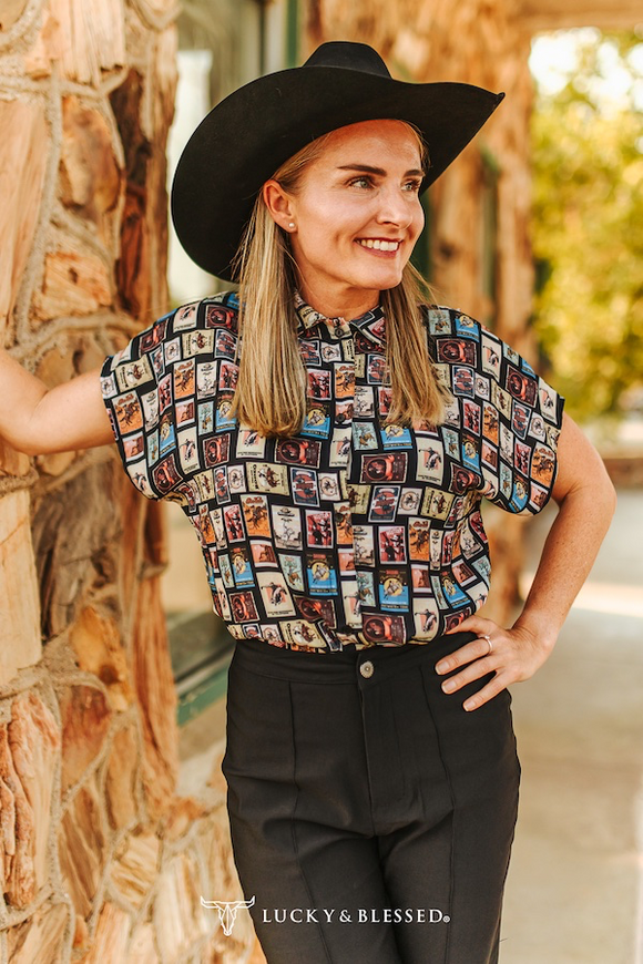 Cowboy Stamp Short Sleeve Button Up