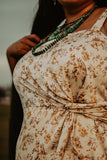 Ivory Floral Satin Dress - Ruffle Detail