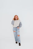 Denim Daydream - Grey Multi Tone Sweater w/ Denim Sleeves