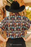 Cowboy Stamp Short Sleeve Button Up