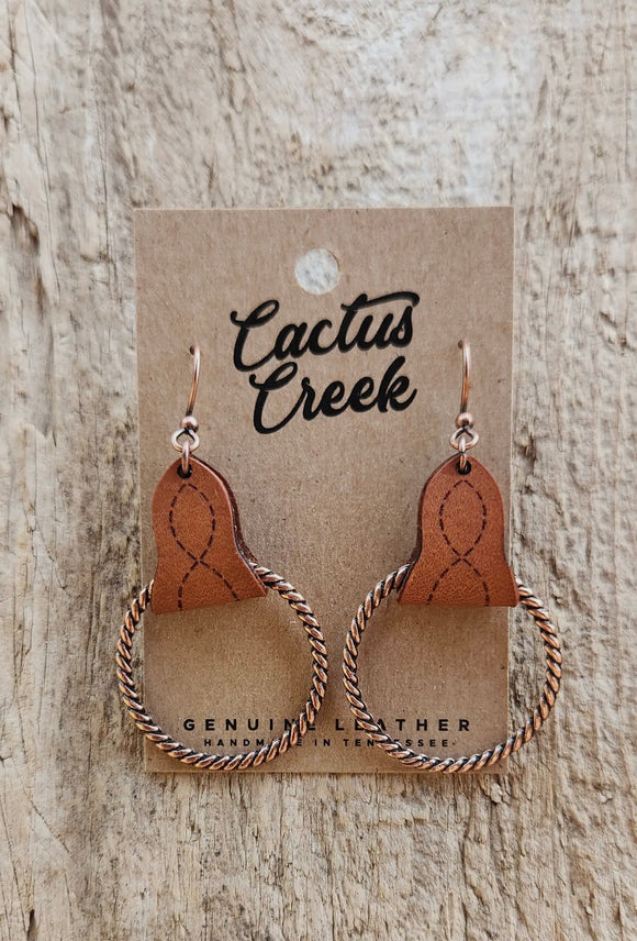 Handmade Boot Stitch Leather and Rope Earrings