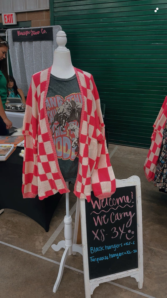 Pink Checkerprint Cardigan