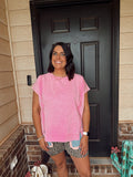 Pony Up Pink French Terry Acid Wash Blouse