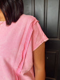 Pony Up Pink French Terry Acid Wash Blouse