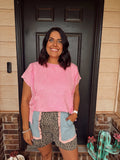 Pony Up Pink French Terry Acid Wash Blouse