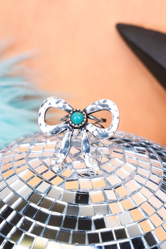 Bow Teal & Silvertone Bow Cuff Ring