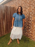 Rodeo Doll Stretchy Peplum Denim Blouse With Snaffle Bit Buttons