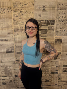 Teal Thin Strap Ribbed Bralette