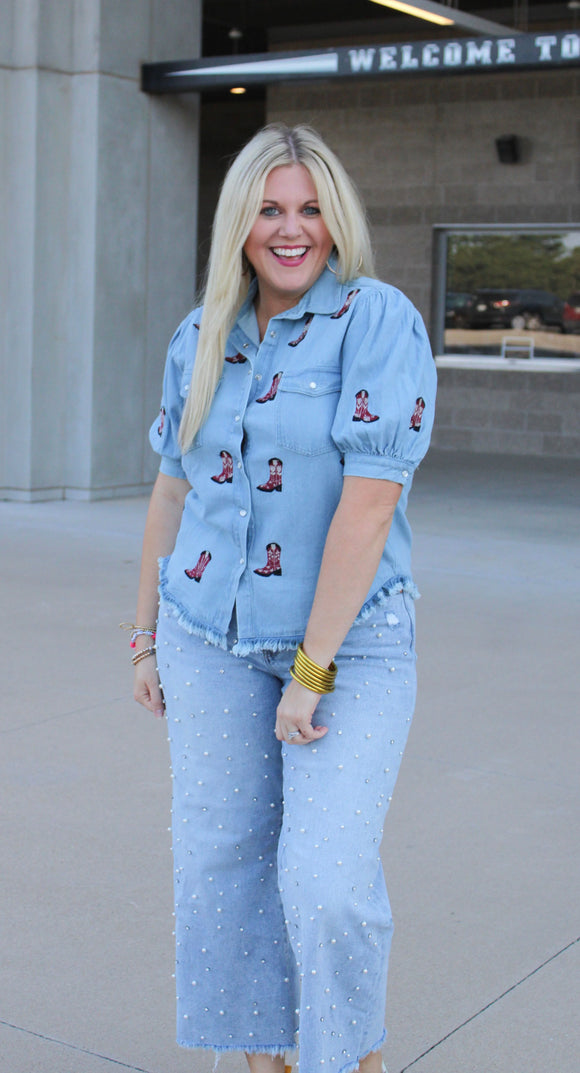 Cowgirl Boot Blouse  - ONE OFF