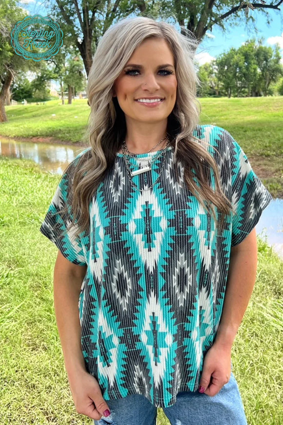 Arizona All Day - Aztec Ribbed Blouse