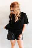 Fly As A Feather - Black Blouse Tee With Feather Trim