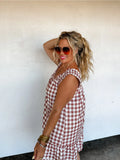 Mocha Gingham Print Dress - PLUS SIZE