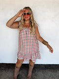 Mocha Gingham Print Dress - PLUS SIZE