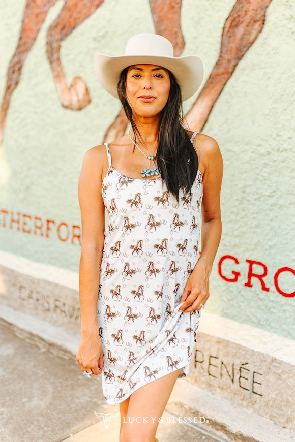 Wide Open Spaces Ivory Horse Printed Cami Dress