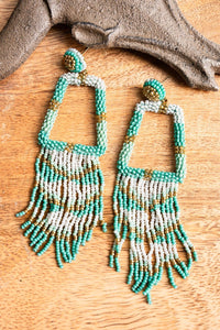 The Ashley -Teal Beaded Fringe Earrings