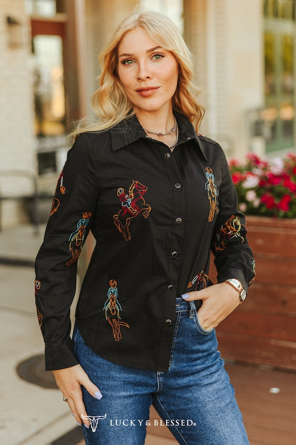 Rhinestone Cowboy Embroidered Pearl Snap