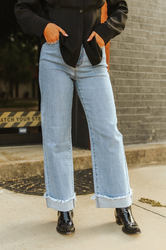 The Marshall - Light Wash High Rise Boyfreind Cuff Jeans