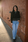 Looped In Black Hoodie With Ruffle Detail