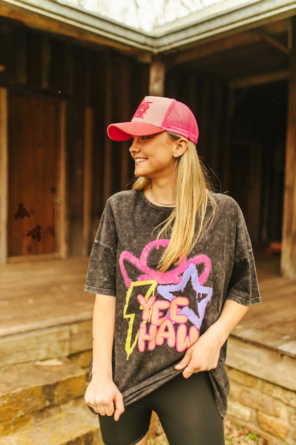 Neon YeeHaw Acid Wash Graphic Tee