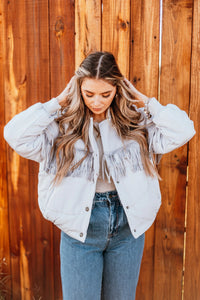 Grey Fringe Western Puffer Coat - S - 3X (Copy)