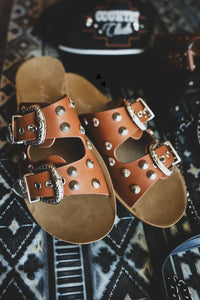 Buckle Down - Tan Studded Sandal