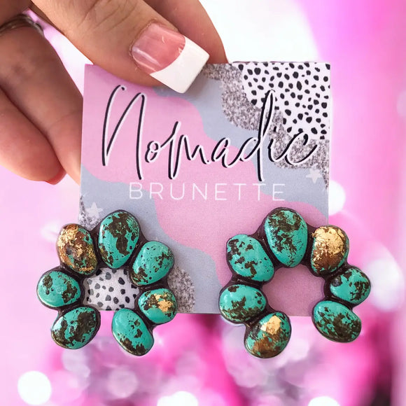 Squash Blossom Turquoise Clay Earrings - Western - Handmade - Clay