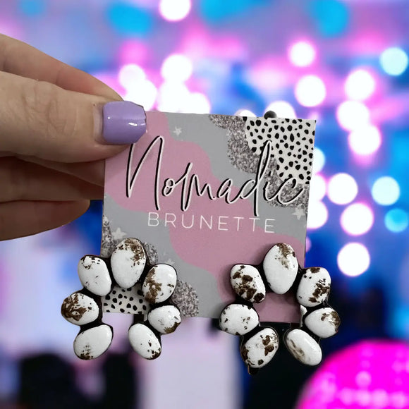 Squash Blossom Clay Earrings - White - Western - Handmade - Clay