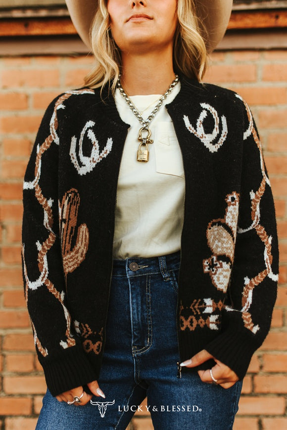Midnight Desert Hopeful Knit Zip Up Sweater