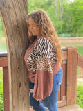 Wild About You Fleece Sweater - Animal Print Detailed Puff Sleeve Top