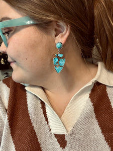 Arrowhead Trail Earrings - Arrowhead shaped turquoise stone earrings