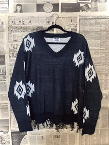 Rowdy Sweater - Distressed Aztec Print Sweater
